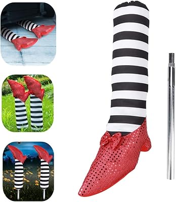 Taidda- Accessory of wicked witch, decoration of artificial false leg of witch with halloween striped pattern with ruby ​​slippers for exterior interior decoration, garden terrace and courtyard.. DIAYTAR NIGERIA: Your affordable gateway to thousands of products delivered within a week.