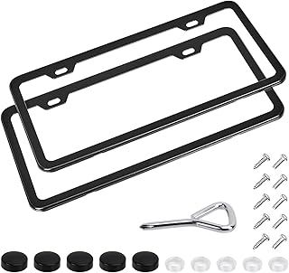 Amazonbasics registration plate frame in matt aluminum with screw caps, 2 holes pair, size 12.2 x 6.3 inches, black.. DIAYTAR NIGERIA: Where every search leads to affordable products delivered promptly across Nigeria.