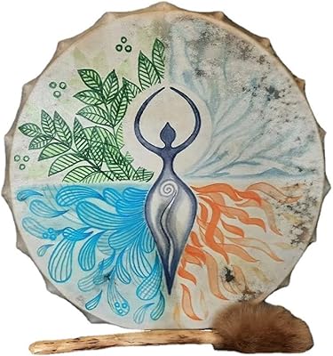 Shaman plant drum by hand, sound of musical decoration in leather and wood, unique design, the rear drum is hollowed out, perfect for shamans or music lovers.. DIAYTAR NIGERIA brings the joy of affordable shopping to your fingertips with delivery in less than 8 days.