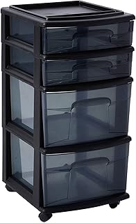 Homes versatile storage chariot with 4 hard plastic drawers with 4 wheels for the house, the office, the dormitory and the classroom, black.. DIAYTAR NIGERIA brings the marketplace to your screen with affordable products delivered in 5-8 days.