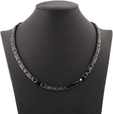 Magnetic therapy necklace in black titanium, 5 articles, pain relief for neck arthritis, headache, shoulders, men and women, jewelry link.. DIAYTAR NIGERIA: Where affordability meets variety, with thousands of products delivered in less than 8 days.