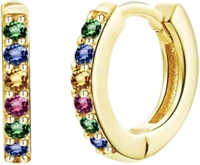 Small Creole Sterling 925 silver earrings with a circular design filled with 14 carat gold and dotted with multicolored precious stones, 11 mm size, Sterling silver, precious stone.. Shop across categories at DIAYTAR NIGERIA with the confidence of affordable prices and delivery within 8 days.