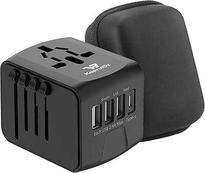 Universal travel adapter Caprolbase Type C - International travel adapter with US intelligent food, EU, UK - Universal travel adapter with 3 USB loading ports and 1 USB type C (black).. DIAYTAR NIGERIA: Your trusted partner for affordable online shopping with reliable delivery timeframes.