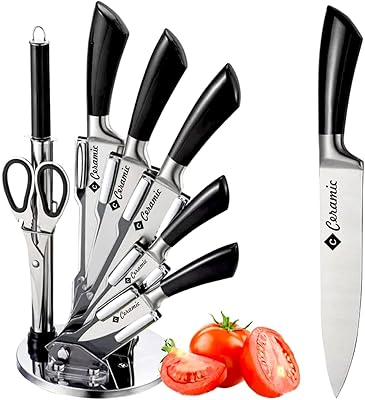Set of ceramic kitchen knives with a sharpener and scissor acrylic rod holder.. Quality and convenience delivered — shop DIAYTAR Nigeria now.