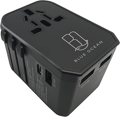 Travel adapter Blue Ocean Quick Charge 45W PD/QC 3.0 Type C+ Universal Universal Travel Adapter 3 USB ports, All-in-one adapter for phones and tablets, UK EU US to, Automatic switch with case.. Big savings, small wait times — shop now at DIAYTAR Nigeria.