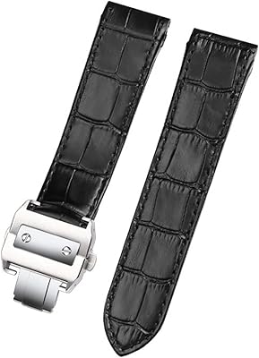 Prevo watch bracelet in real leather for Cartier Santos Santos 100 for men and women 20 mm and 23 mm (color: black and silver, size: 23 mm).. DIAYTAR NIGERIA: Where shopping dreams become reality with budget-friendly prices and prompt delivery.