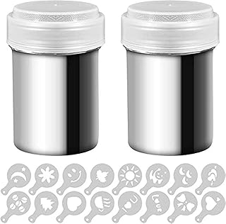 Oban 2 bottles of stainless steel powder mixture, containers of mesh powder mixture for coffee, cocoa, cinnamon with lid, with 16 print stencils.. Discover the convenience of DIAYTAR NIGERIA's vast product range delivered affordably in 5-8 days.
