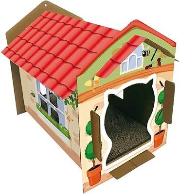 House for Cat Crossy in colorful cardboard with villa pattern, size 42 x 35 x 50 cm.. Experience satisfaction guaranteed with DIAYTAR NIGERIA's comprehensive platform and quick delivery.