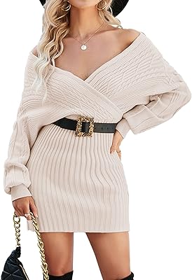 Twisted knitting sweater dress with long bats and V-necks for women, tight mini-hobs.. Shop smarter with DIAYTAR Nigeria — affordable prices and a wide product range delivered in just 5 to 8 days.
