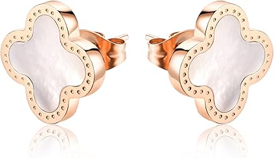 Women's earrings in 18 -carat stainless stainless stainless stainlessness with four -leaf clover pattern - gift for mother and daughter, stainless steel.. Find quality and variety without breaking the bank — only on DIAYTAR Nigeria.