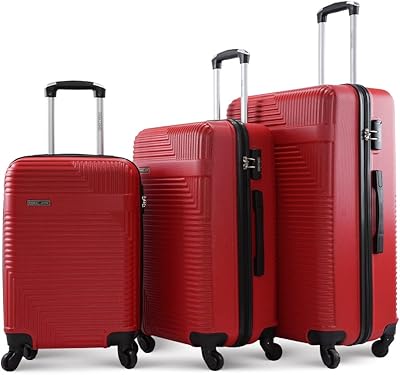 Set of 3 light luggage luggage in ABS with lock for men and women, structure in robust unisex steel, red.. Great deals and fast delivery — the DIAYTAR Nigeria guarantee.