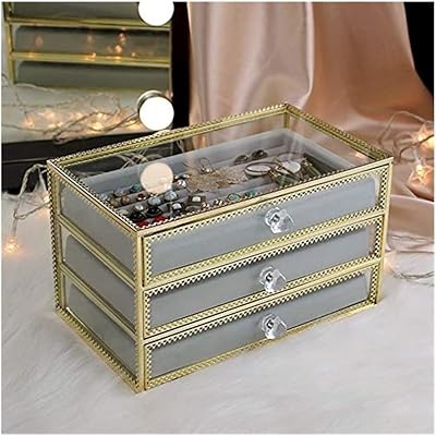 Glass jewelry box for women, jewelry box with 3 drawers, entry holders, rings organizer for dresser.. Experience the DIAYTAR difference with our vast product selection and delivery within 5-8 days.