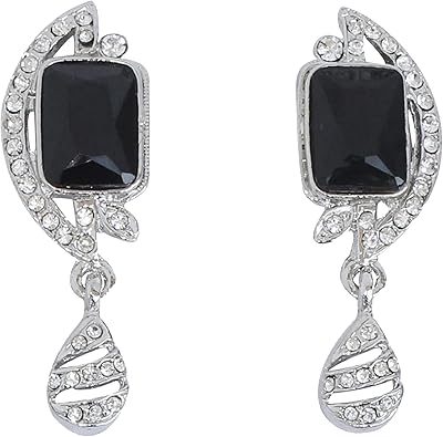 Long luster earrings handmade in a modern Indian Bollywood design dotted with rhinestones and gold and silver colored crystals., Alloy, alloy.. DIAYTAR NIGERIA delivers more than expected with our extensive catalog and 5-8 day delivery service.
