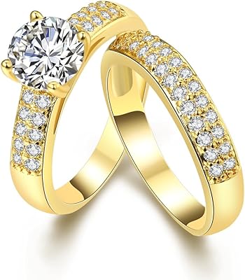 Uloveido Women Plated Gold Platinum AAA CZ Double Backbad Ring Set of Wedding Rings Set of fashion wedding rings for women KR005.. Experience retail satisfaction with DIAYTAR NIGERIA's comprehensive platform and prompt shipping service.