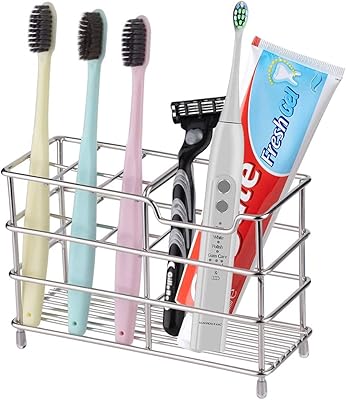 Knyson toothbrush toothbrush and high capacity in stainless steel capacity with 7 locations - Bathroom storage organizer for toothpaste, face cleanser, comb and razor - silver.. DIAYTAR NIGERIA: Where affordability meets variety, with thousands of products delivered in less than 8 days.