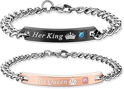 Set of bracelets matching his king and queen, birthday promise gifts, stainless steel bracelets, 2, one -sized stainless steel package.. Your trusted marketplace, DIAYTAR NIGERIA offers comprehensive selection with budget-friendly delivery.