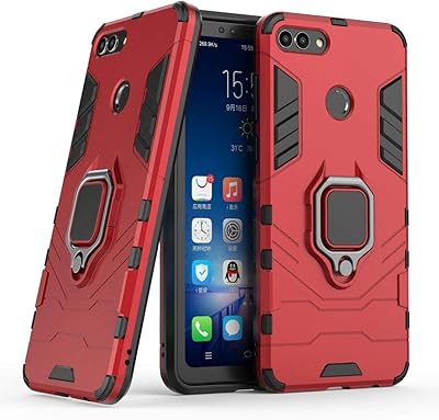 Rigid antichoc protection shell with metal ring and crutch compatible with Huawei Y9 (2018) (works with car magnetic support), durable double layer shell for Huawei Y9 2018, Enjoy 8 Plus (Red).. Fast. Reliable. Affordable. DIAYTAR Nigeria is all that and more.