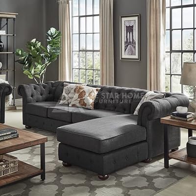 Canapé chesterfield 4 places fsh furniture, 285 cm l x 170 cm p x 85 cm h, gris.. Fast. Reliable. Affordable. DIAYTAR Nigeria is all that and more.