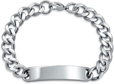 Cuban chain bracelet with plated name for men, stainless steel, silver color, engraved personalized name, 7.5, 8, 8.5 inches, 8.5 inches, metal.. DIAYTAR NIGERIA: Where shopping dreams come true with budget-friendly prices and nationwide shipping.