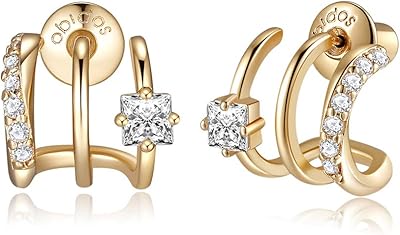 Obidos Plated Obidos Golden Placs 14 Carats with Triple Haie | Double Creole earrings for a single hole | Gold earrings for women, metal, cubic zirconia.. DIAYTAR NIGERIA transforms online retail with unbeatable prices and consistent delivery timeframes.