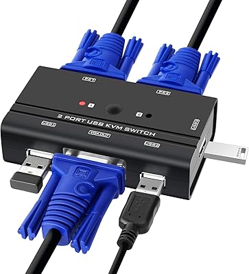 USB VGA KVM adapter with cables, port selection adapter for 2 pcs to share 1 video screen and 3 USB devices, keyboard, mouse, scanner, printer printer.. DIAYTAR NIGERIA delivers affordability and convenience with every purchase, shipped within the week.
