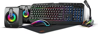 Ultimate game set Porodo 5 in 1 with rainbow keyboard, speakers, microphone with 1.5 meter braided wire, mouse and mouse mat, suitable for computer games-black.. Experience the ease of modern shopping with DIAYTAR NIGERIA's vast selection and quick delivery service.