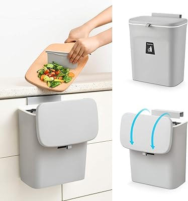 U-Home kitchen compost trash can, small suspended bin with cover for kitchen cabinet door, cans under bathroom, wall trash can (gray).. DIAYTAR NIGERIA: Making online shopping accessible with affordable prices and nationwide delivery service.