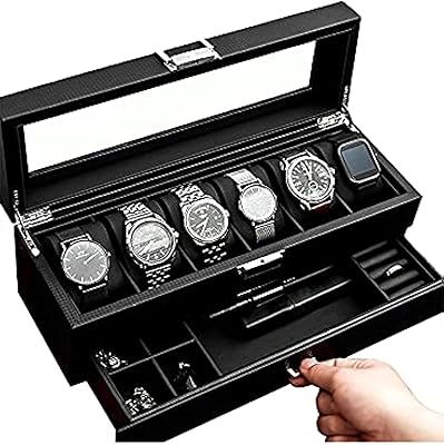 Theress carbon fiber watch box for men and women - 6 locations.. DIAYTAR NIGERIA delivers more than purchases - we deliver affordable shopping solutions within the week.