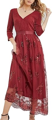 Long long dress for sublip woman, decorated with sequins, with 3/4 sleeves and v -collar, for evenings and formal evenings.. Shop with purpose at DIAYTAR NIGERIA and receive products at unbeatable prices within the week.