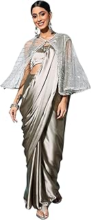 Sari in united gray satin with sequins for women (ti3259_grey_one size).. You shop, we deliver — quick and easy with DIAYTAR Nigeria.