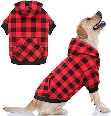 New red hooded sweater with patterns for dogs and pets with hat and pocket clothes for medium and large dogs (L).. DIAYTAR NIGERIA: Putting quality products within reach of every Nigerian through our affordable marketplace.