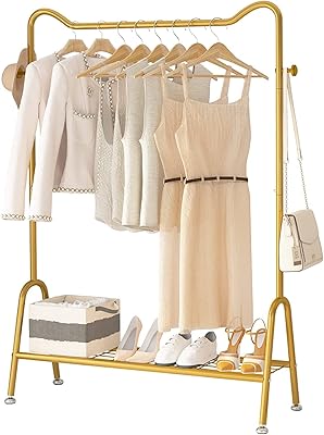 Bearing to clothes with 2 hooks, carrying with golden yellow clothing with storage shelf, durable steel frame, modern and elegant chat ears pattern.. Experience shopping without limits at DIAYTAR NIGERIA, where affordability meets convenience in just days.