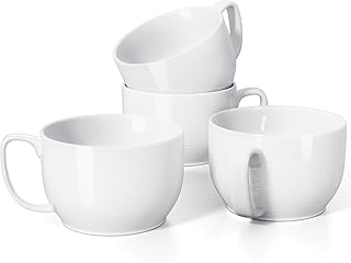 Teflo Large set of porcelain coffee cups, large cups, table bowls with handles, capacity 680 ml for coffee, hot cocoa and cereals - Lot of 4, white.. DIAYTAR NIGERIA delivers happiness in 5-8 days with our affordable and diverse product range.