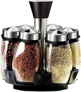 Comptoir rotary spice organizer with 6 bottles of herbs, salt and glass pepper, set of glass spices with 360 -degree rotary support.. Shop with intention at DIAYTAR NIGERIA, offering thousands of products delivered nationwide in days.