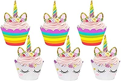Set of 24 decorations of double-sided unicorn cupcakes for children, rainbow festive decorations and golden glitter for birthday party decorations for cute girls, paw0023.. DIAYTAR NIGERIA: Bringing affordable shopping solutions with a diverse product catalog delivered nationwide.