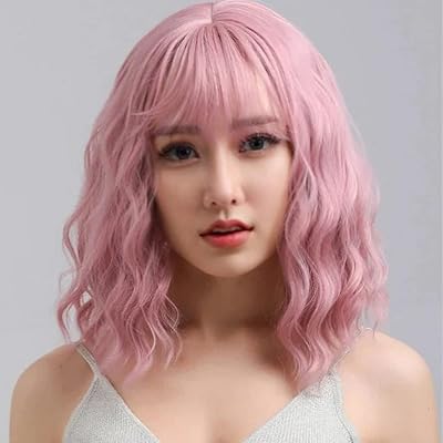 Pastel wavy wig with a air bangs short pink purple wigs for women.. Shop smarter with DIAYTAR Nigeria — affordable prices and a wide product range delivered in just 5 to 8 days.