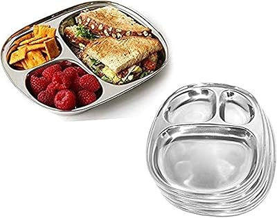 Royal Safar Royal Flat Plate in Stainless Steel | compartment 3 in 1 plate, batch of 4.. DIAYTAR NIGERIA: Where every shopping need is met with affordable prices and timely delivery.
