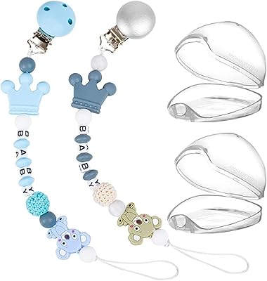 Archiopteryx 4pcs ties and teat protection case, pacifier chain for babies boys and girls with virtual curved toy strap, pacifier chains for newborn gift (gray/blue).. DIAYTAR NIGERIA: Where thousands of products meet affordable prices and reliable 5-8 day delivery.