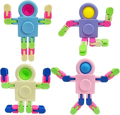 Pack of 4 amusing sensory toys toy pop robot transformable spinner fidget for children.. With DIAYTAR Nigeria, your wishlist becomes reality, fast.