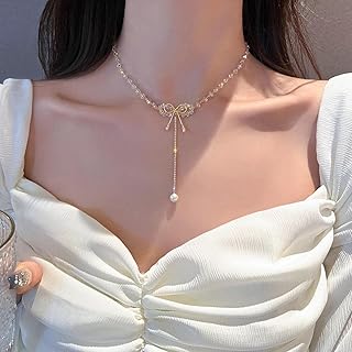 Goodrun Elegant Collar for Women in white crystal rhinestones adjustable and artificial pearls.. DIAYTAR NIGERIA delivers what matters - quality, affordability, and prompt nationwide shipping.