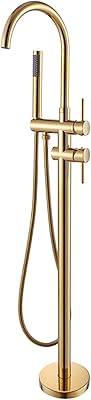 Self -supporting brass bathtub with hand shower, bath valve mounted on the floor, double handle bathtub tap, high -speed boot rebellious faucet for bathroom, gold.. DIAYTAR NIGERIA: Where affordable shopping meets reliable nationwide delivery in less than a week.