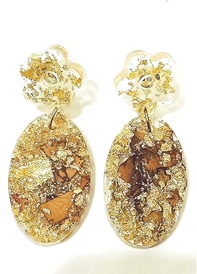 Women's earrings, hanging earrings in light resin in three stages with gold leaf and dried flowers for women and girls, perfect for casual or party outfit, resin jewelry, earring resin loop.. Experience shopping without limits at DIAYTAR NIGERIA, where affordability meets convenience in just days.