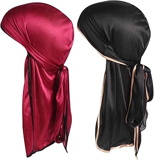 Durag silk hats off for men, turban banda Bandana in sweet silk 360 unisex with long tails and large straps for children and women, 2 pieces (red + black).. Experience the ultimate in shopping convenience with DIAYTAR NIGERIA's vast catalog and 5-8 day delivery.