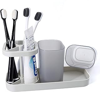 Plastic dentifer and cup organizer, 3-locations electric toothbrush, teeth storage with 2 mouthwash cups for sink and bathroom counter, gray.. Shop across categories at DIAYTAR NIGERIA with the confidence of affordable prices and delivery within 8 days.