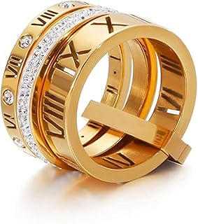 Stainless steel ring set with zircons for women and girls with 3 in 1 Roman numerals, golden rotary design, stainless steel, cubic zircons.. Spend less, get more — that’s the DIAYTAR Nigeria promise.