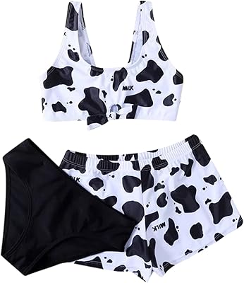 Three -piece swimsuit printed cross cow in the back for young girls and boys in bright colors (black, 8 years old).. Enjoy a hassle-free shopping experience with DIAYTAR Nigeria, where products are categorized for your convenience and delivery is always on time.