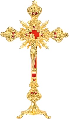 Cross of Catholic Jesus in metal with 13 inch base for the decoration of the house and the religious gifts - gold.. Shop the smart way with DIAYTAR Nigeria — fast delivery, affordable everything.