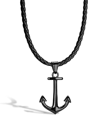 Cerasar leather necklace for men with pendant [anchor] - different lengths and colors - with jewelry box - gift idea for men, stainless steel leather, without precious stones.. DIAYTAR NIGERIA: Where countless products meet affordable prices and reliable nationwide shipping.