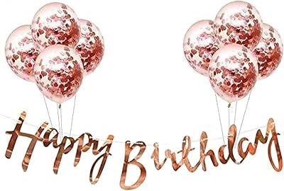 Brain Giggles Happy Birthday Banner With Balloons Confetti Gold Pink Metal Pink for Decorations.. DIAYTAR NIGERIA: Your trusted e-commerce partner with extensive product choices and affordable delivery.
