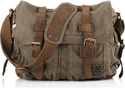 Leather and fabric messenger bag with ancient military pattern for laptop size M, bronze.. Find everything you need at prices you'll love with DIAYTAR NIGERIA's comprehensive e-commerce platform.